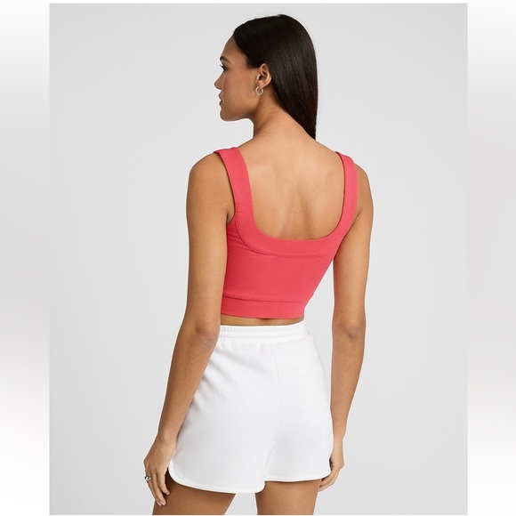 Express Body Contour Stretch Cotton Square Neck Cropped Tank Hot Coral Large - Picture 4 of 16